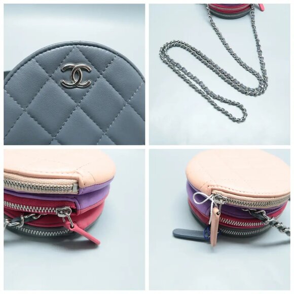 100% Authentic CHANEL Gray&Pink Leather Shoulder Bag 1596-101424 - Picture 7 of 12